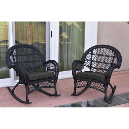 Jeco W00211-R-2-FS017 Santa Maria Black Wicker Rocker Chair with Black Cushion, 2PK W00211-R_2-FS017